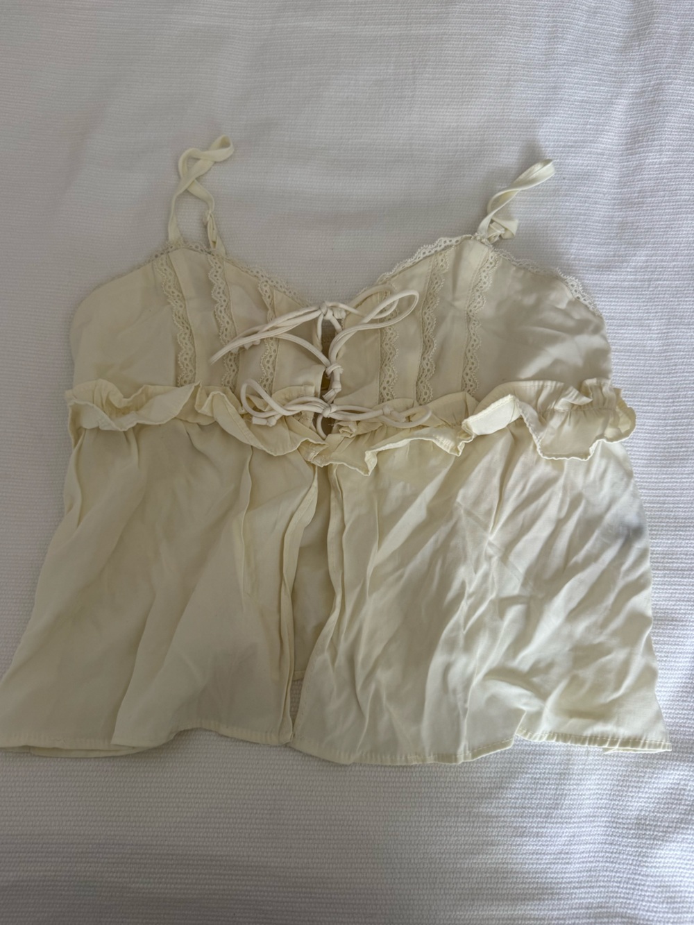 SHEIN Lace-Trim Ruffled Spaghetti Strap Camisole in Cream